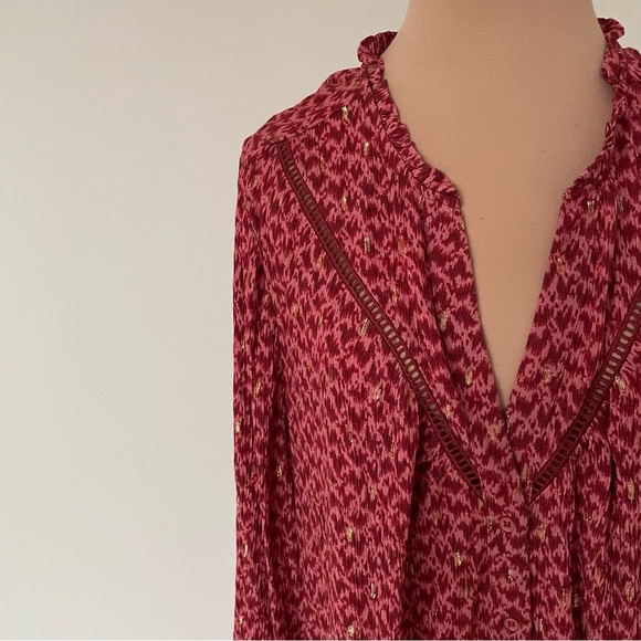 PAIGE Doris V-Neck Red Papaya Multi Gold Long Sleeve Button Down Blouse NWT Sz L - Picture 9 of 12